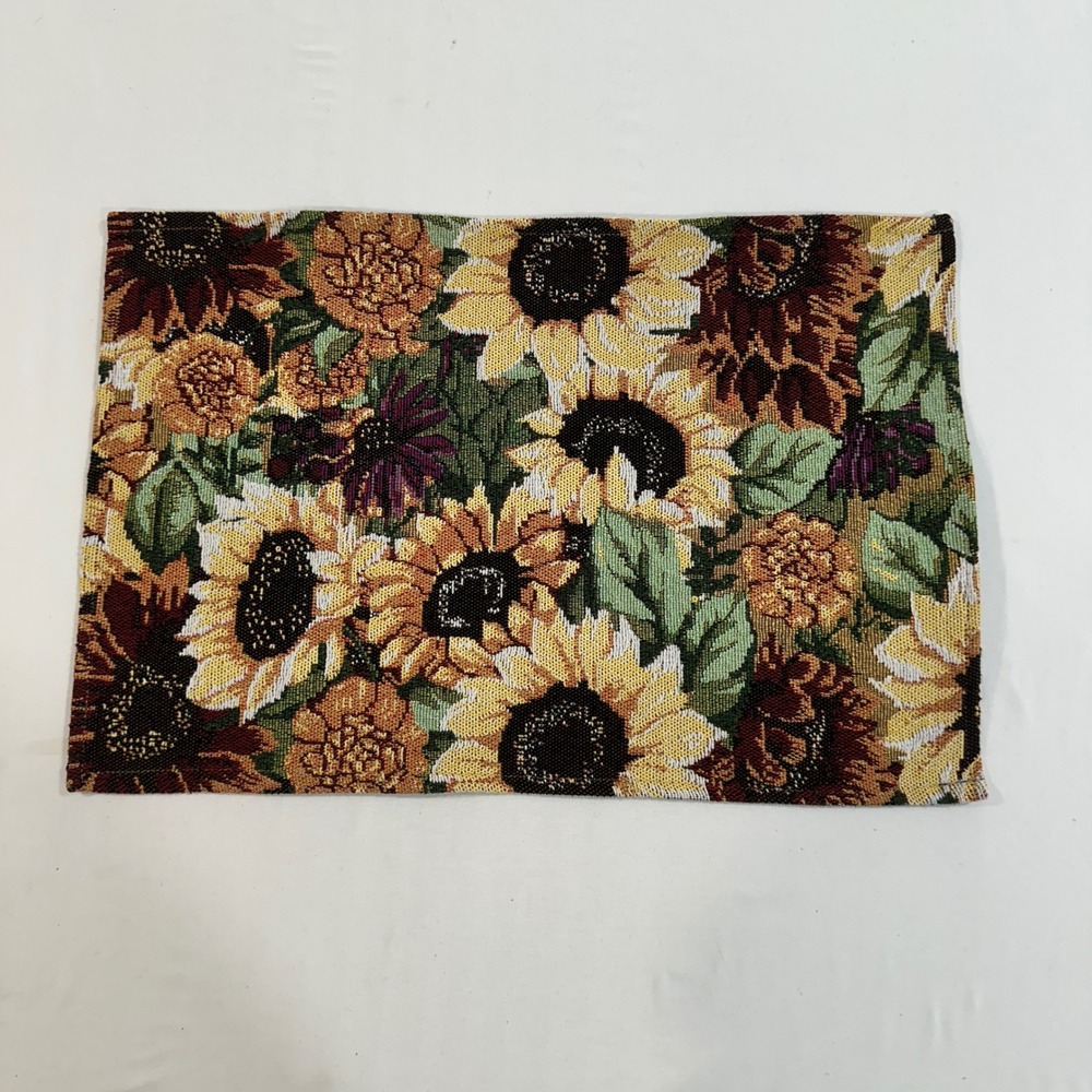 Sunflower Tapestry Placemats Set of 4 Woven Floral Fall Thanksgiving 18x12